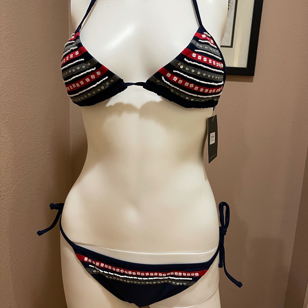 🆕Beach Joy 2pc beaded blue bikini sets